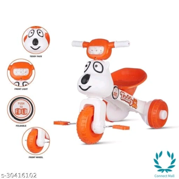 NHR Teddy Foldable Tricycle with Backrest Seat for Boys and Girls With Parental Contralable - Orange, Plastic, Tricycle For Kids, Multipack:1